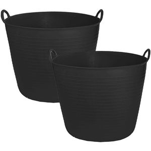 CM Flexibele kuip/emmer - 2x - zwart - 42 liter - kunststof - 45 x 37 cm - Afval - wasmand - Opbergmand