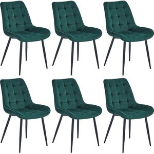 Colenis® - Quadra Eetkamerstoel - Set Van 6 - Groen - Fluweel - Industrieel