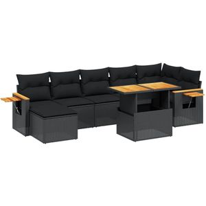 vidaXL Loungeset 8-delig - Zwart - Inclusief Kussens Loungeset - Tuinset - Lounge Set - PE Rattan - Outdoor Furniture