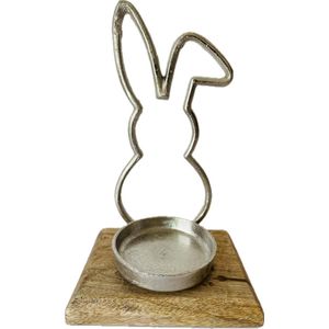 Tealight Holder Easter Mango Wood Metal with Metal Bunny - Unique Candle Holder for 7 cm Candles