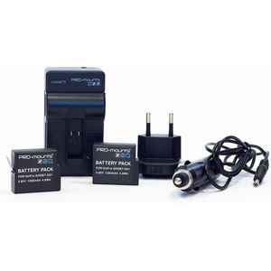 PRO-mounts Battery Kit voor de GoPro Hero5, 6 en 7 (2 batterijen incl. oplader)