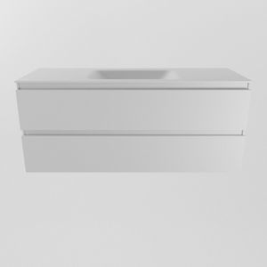 Diamond Line Callisto - Wastafelmeubel 120cm - Mat Wit - Wastafel Midden Solid Surface Wit - Softclose - Zonder Kraangat