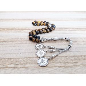 Handgemaakte tesbih ""tasbih"" natuursteen ""Tijgeroog"" - Aantal kralen 33 - Diameter kralen 8 MM - met metaal tassel ""model 14"" - Een mooi cadeau-idee
