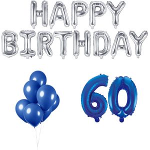 60 jaar Verjaardag Versiering Ballon Pakket Blauw & Zilver