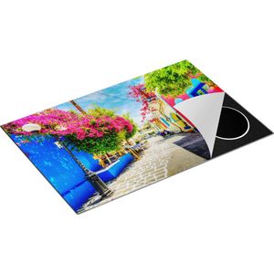 Chefcare Inductie Beschermer Kleurrijke Straat op het Eiland Kos, Griekenland - 80x50 cm - Afdekplaat Inductie - Kookplaat Beschermer - Inductie Mat