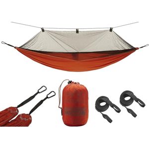 Mosquito Hammock - hangmat outdoor met muggennet tot 150 kg - licht en compact - boombeschermer - Roiboos Tea (bruin)
