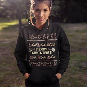 Foute Kerst Hoodie - Kleur Zwart - Merry Christmas Oldschool - Maat L - Uniseks Pasvorm - Kerstkleding voor Dames & Heren