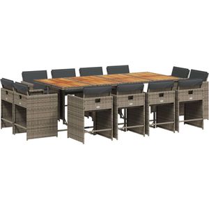 vidaXL - 13-delige - Tuinset - met - kussens - poly - rattan - grijs