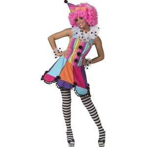 Funny Fashion - Clown & Nar Kostuum - Lollige Clown Circus Regenboog - Vrouw - Multicolor - Maat 40-42 - Carnavalskleding - Verkleedkleding