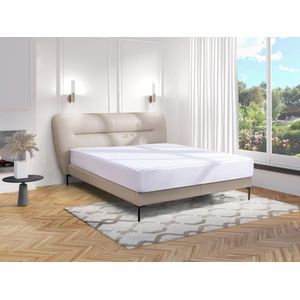 Bed 160 x 200 cm - Leer - Taupe - Met matras - JODALA L 214 cm x H 112 cm x D 235 cm