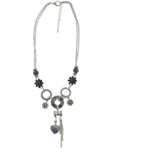 Behave Ketting - zilver kleur - details - blauw - hangers - steentjes - dames - 50cm