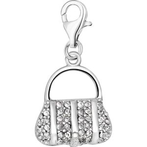 Quiges – 925 - Zilver – Charm - Bedel - Hanger - 3D Zirkonia Handtas - met – sterling - zilver - karabijnslot - geschikt - voor -Bedelarmband HC064