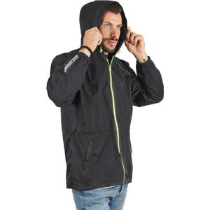 Zwart met neon gele bies regenjas Windbreaker van Perletti M