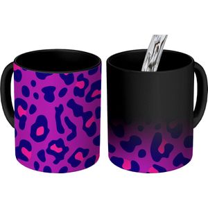 Magische Mok - Foto op Warmte Mokken - Koffiemok - Panterprint - Paars - Roze - Magic Mok - Beker - 350 ML - Theemok