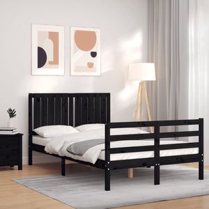 The Living Store-Bedframe-met-hoofdbord-massief-hout-zwart-120x200-cm - Bed