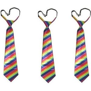 3x Gestreepte stropdas regenboog print - Hippie - Gay pride - Carnaval verkleed accessoire