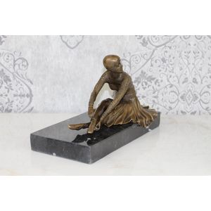 Decoratief Beeld - Bronzen Zittende Danseres - Brons En Natuursteen - Wexdeco - Brons - 26.9 X 14.2 Cm