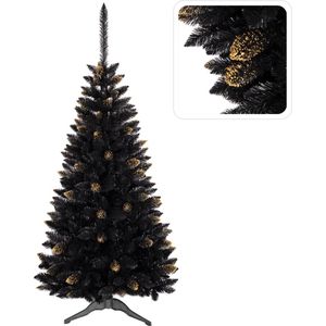 Zwart kunstkerstboom, Ghanese spar, PVC, goud, 150 cm
