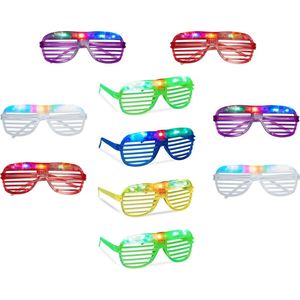 Relaxdays 10 x partybril LED, feestbril voor carnaval + festivals leuke bril knippert