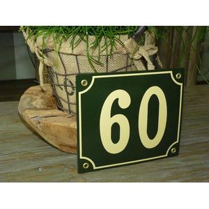 Emaille huisnummer 18x15 groen/creme nr. 60
