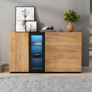 Dressoir met 3 lades - moderne boekenkast buffetkast - decoratieve tafel opbergkast met glas