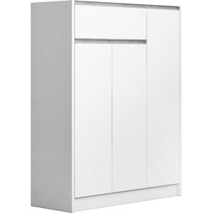 Schoenenkast Rachel Wit - Breedte 90 cm - Hoogte 117 cm - Diepte 35 cm - Met lades - Met planken - Met openslaande deuren