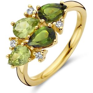 14K Geelgoud Ring Groen Toermalijn, Peridot En Diamant 0.06Ct H Si 4028730