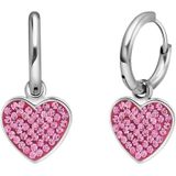 Lucardi Dames Stalen oorbellen hart met kristal roze - Oorbellen - Staal - Zilverkleurig