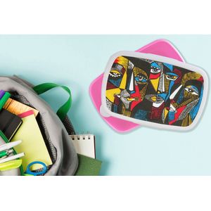 Broodtrommel Roze - Lunchbox - Brooddoos - Schilderij - Olieverf - Kubisme - 18x12x6 cm - Kinderen - Meisje