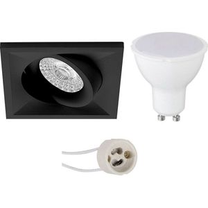 LED Spot Set - Proma Qiundo Pro - GU10 Fitting - Dimbaar - Inbouw Vierkant - Mat Zwart - 6W - Helder/Koud Wit 6400K - Kantelbaar - 80mm