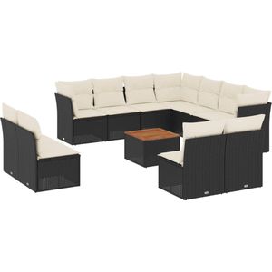 vidaXL 12-delige Loungeset Poly Rattan Zwart