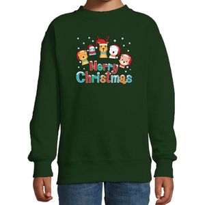 Foute kersttrui / sweater dierenvriendjes Merry christmas  groen voor kinderen - kerstkleding / christmas outfit 98/104