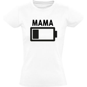 Mama Batterij leeg dames t-shirt | moeder | kinderen | moederdag | geboorte | zoon | dochter |wit