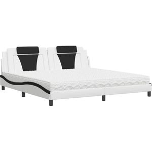 vidaXL-Bed-met-matras-kunstleer-wit-en-zwart-200x200-cm