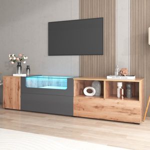 Sweiko TV kasten, lowboards, woonkamer meubels in donkergrijs en houtkleuren, Natuurlijke landelijke stijl, Met kleurveranderende LED-verlichting en glaspaneel met compartimenten en deuren