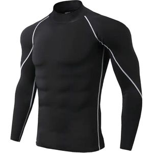 Chibaa - Mannen Sport Compressie Long Sleeve Shirt - Thermo Pull Over - Work out - Fitness - Hardlopen - Sneldrogend - Zwart - XXL