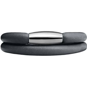 Quiges Leren Armband zonder Aanschuif Charm Bedels met Magneetsluiting Grijs - Dames - RVS Zilverkleurig - 40cm
