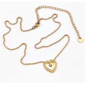 Dottilove Bolletjes Ketting Dames - 14K Geelgoud Verguld RVS - Bolletjeshalsband met Hart