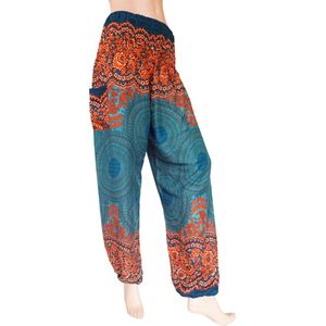 Harembroek - Yogabroek - Zomerbroek -Voor dames en heren - Large; maat 44, 46 en 48 - Mandala turquoise