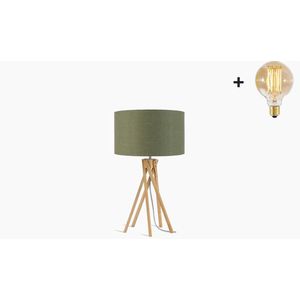 Tafellamp – KILIMANJARO – Bamboe - Groen Linnen - Met LED-lamp