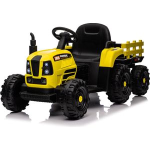 Tractor elektrisch 12V geel + trailer, elektrische kinder tractor