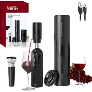 Elektrische Wijnopener Set 4-in-1 - USB Oplaadbare Flesopener, Wijnkaraf, Wijnbeluchter en Schenker voor Thuis, Feest en Bruiloft
