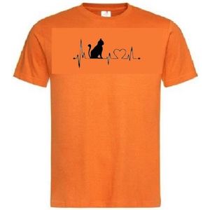 Grappig T-shirt - hartslag - heartbeat - poes - kat - kitten - kater - dierenliefde - dierenliefhebber - katten - poezen - maat L