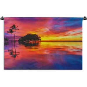 Wandkleed Zonsondergang op het strand - Kleurrijke wolken door de zonsondergang langs het strand Wandkleed katoen 90x60 cm - Wandtapijt met foto