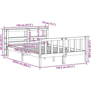 vidaXL - Bedframe - zonder - matras - massief - grenenhout - 140x200 - cm