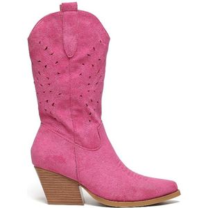 SmileFavorites® Dames Cowboylaarzen met Hak - Roze - Suedine - Maat 39