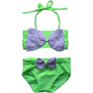 Maat 134  Bikini zwemkleding NEON Groen met strik badkleding baby en kind fel groen zwem kleding