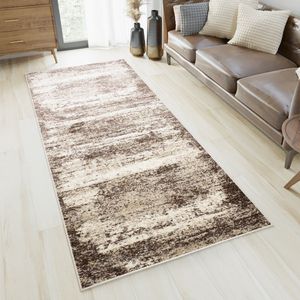 Tapiso Petra Tapijtloper Bruin Beige Laagpolig Vloerkleed Maat- 80x500