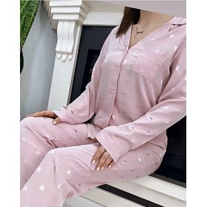 Moederdag Cadeau -Viscose Dames 2- Delige -Pyjama- Luxe Pyjamaset- Nachtkleding- Homewear -Satijn Oudroze Maat XL
