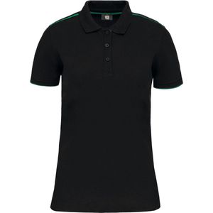 Polo Dames 3XL WK. Designed To Work Kraag met knopen Korte mouw Black / Kelly Green 65% Polyester, 35% Katoen